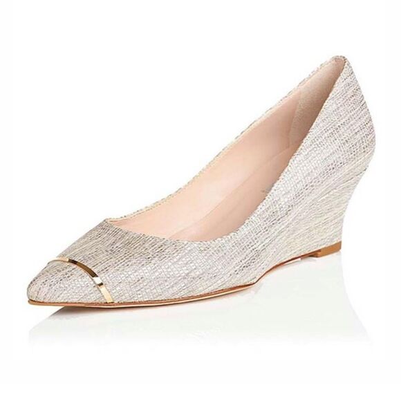 J.K. Bennett Alyssa Silver Metallic Bamboo and Leather Wedge - Picture 1 of 12